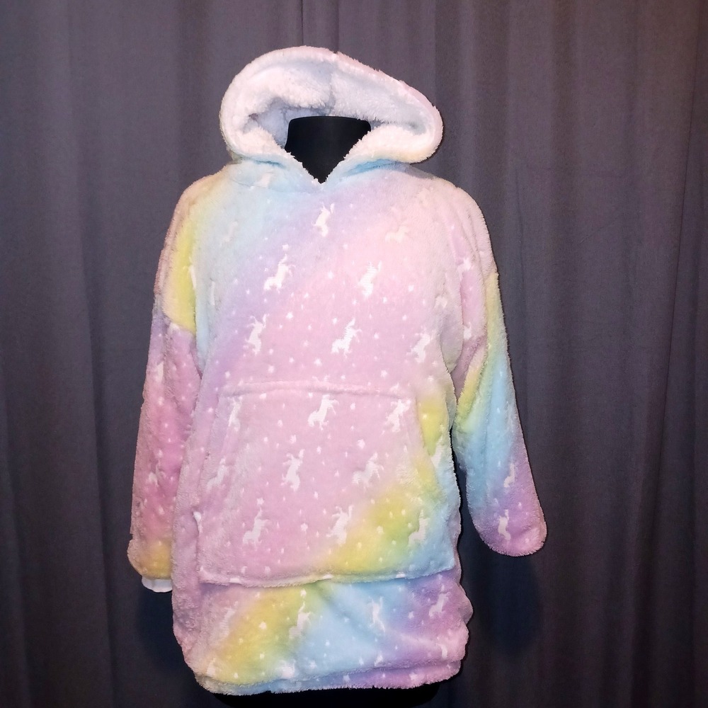 Whimsical Pastel Unicorn Oversized Hoodie Blanket Sweatshirt Sherpa Lined Cozy